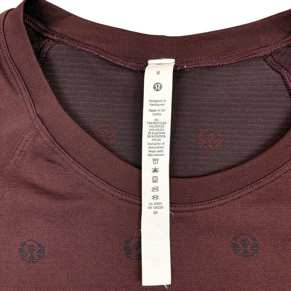 Lululemon Swiftly Tech 2.0 Long Sleeve Yogo Pop Cassis/Black Sz 8 Logos!! MINT ! - Picture 15 of 15
